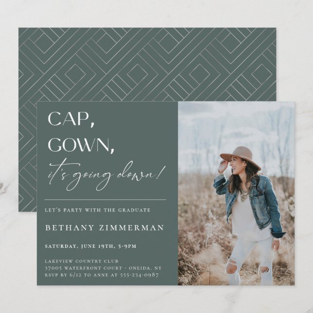 Cap Gown It's Going Down Graduation Party Invitation (Front/Back)