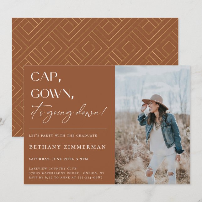 Cap Gown It's Going Down Graduation Party Invitation (Front/Back)
