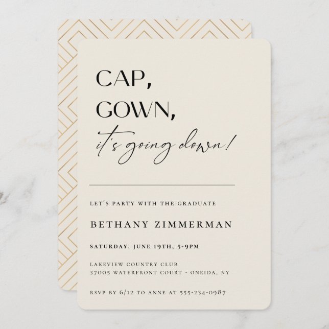 Cap Gown It's Going Down Graduation Party Invitation (Front/Back)
