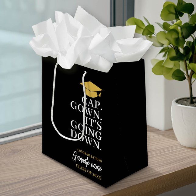 Cap Gown It's Going Down - Name Modern Graduation Medium Gift Bag (Custom Graduation Gift Bag with a pace for the graduate's name)