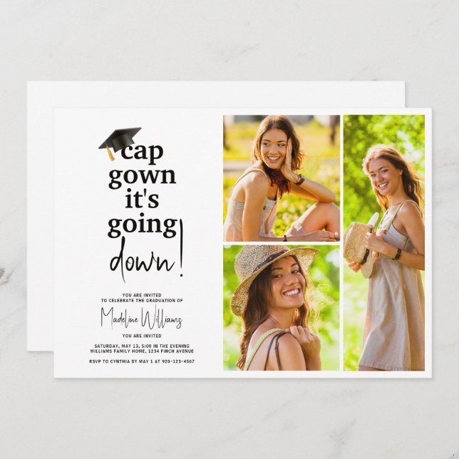 Cap Gown It's Going Down Photo Collage Graduation Invitation (Front/Back)