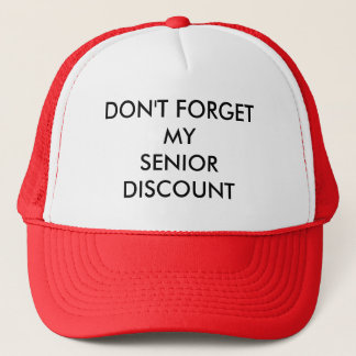 CAP, RED, SENIOR DISCOUNT TRUCKER HAT