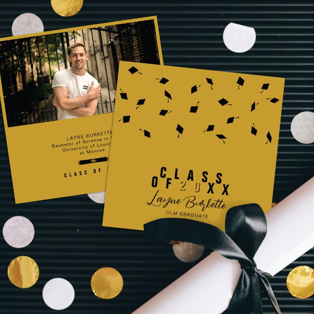 Cap Toss Black & Gold Graduation Announcement (Creator Uploaded)
