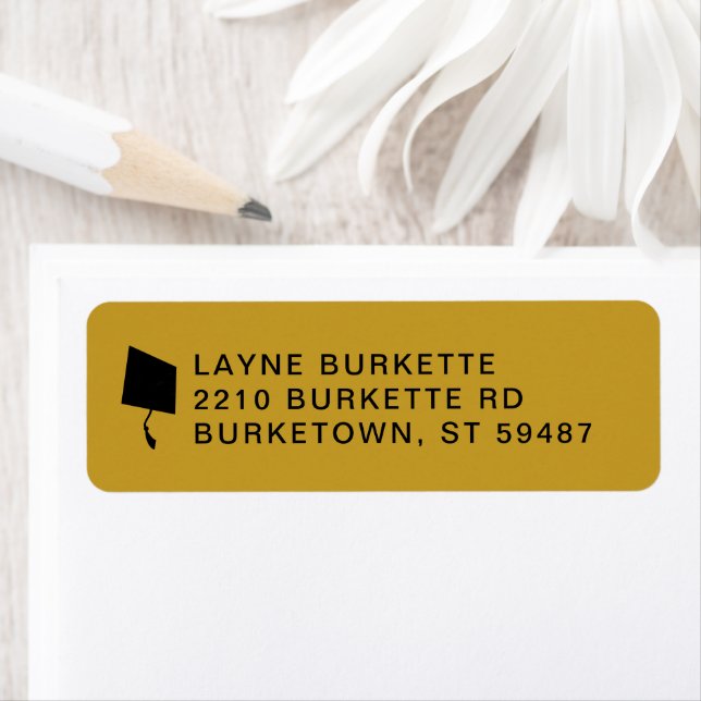 Cap Toss Black & Gold Graduation Return Address (Insitu)