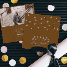 Cap Toss Brown & Silver Graduation Announcement