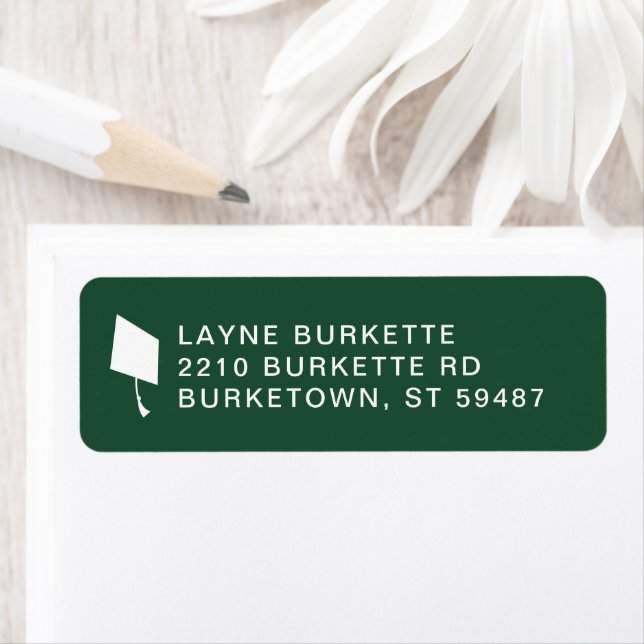 Cap Toss Green & White Graduation Return Address (Insitu)