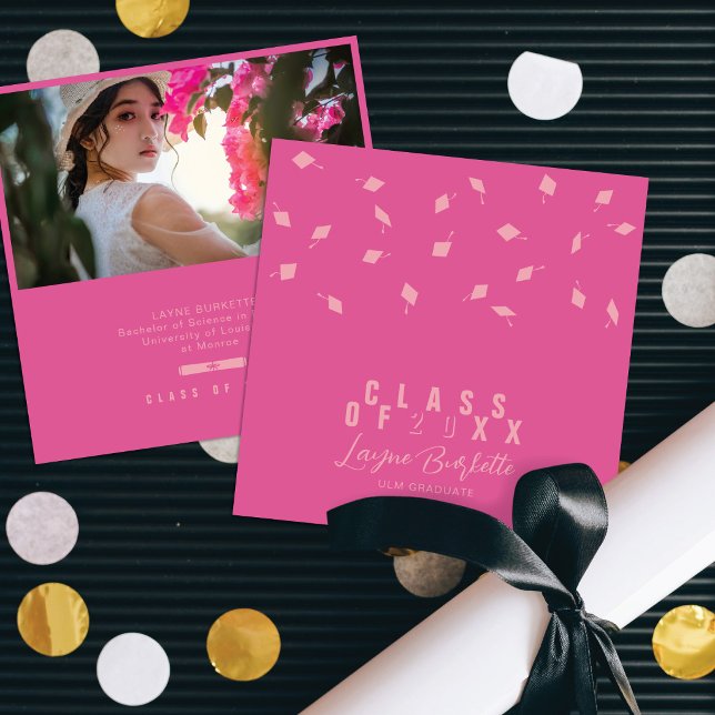 Cap Toss Pink & Blush Graduation Announcement (Creator Uploaded)