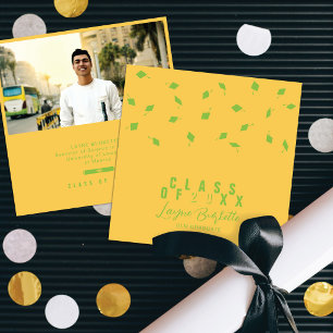 Cap Toss Yellow & Green Graduation Announcement