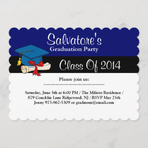 Cap With Diploma Blue Graduation Invitation