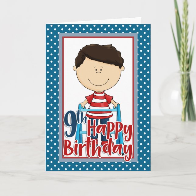 Capable Boy with Walker - Happy 9th Birthday Card (Front)