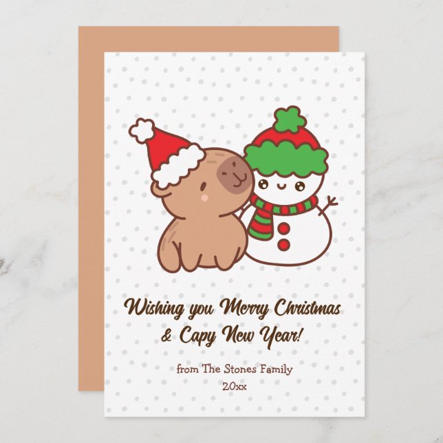 Capbyara Christmas Cards Funny & Cute Holiday Card (Front/Back)