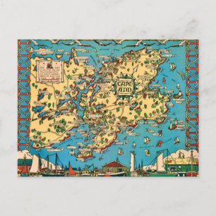 Cape Ann Illustrated Map Postcard