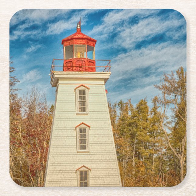 Cape Bear Lighthouse Square Paper Coaster (Front)