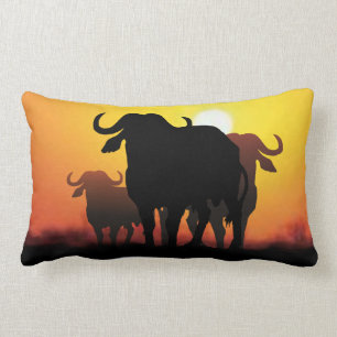 Cape Buffalo and Kuba cloth Lumbar Cushion