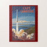 Cape Canaveral Florida Painterly Travel Art Retro Jigsaw Puzzle<br><div class="desc">Cape Canaveral retro vector travel design. Cape Canaveral is a city on Florida's Atlantic coast. The Kennedy Space Centre,  north of the city,  features a NASA shuttle launch simulation and astronaut memorabilia.</div>