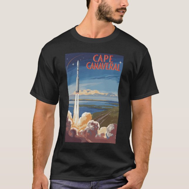 Cape Canaveral Florida Painterly Travel Art Retro T-Shirt (Front)