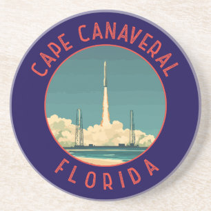 Cape Canaveral Florida Retro Distressed Circle Coaster