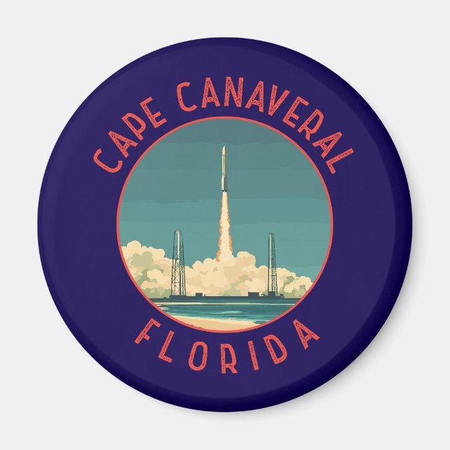 Cape Canaveral Florida Retro Distressed Circle Magnet (Front)