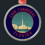 Cape Canaveral Florida Retro Distressed Circle Metal Tree Decoration<br><div class="desc">Cape Canaveral retro vector travel design. Cape Canaveral is a city on Florida's Atlantic coast. The Kennedy Space Centre,  north of the city,  features a NASA shuttle launch simulation and astronaut memorabilia.</div>