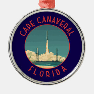Cape Canaveral Florida Retro Distressed Circle Metal Tree Decoration