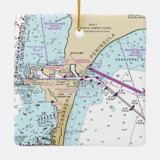 Cape Canaveral Nautical Chart Ceramic Ornament (Back)