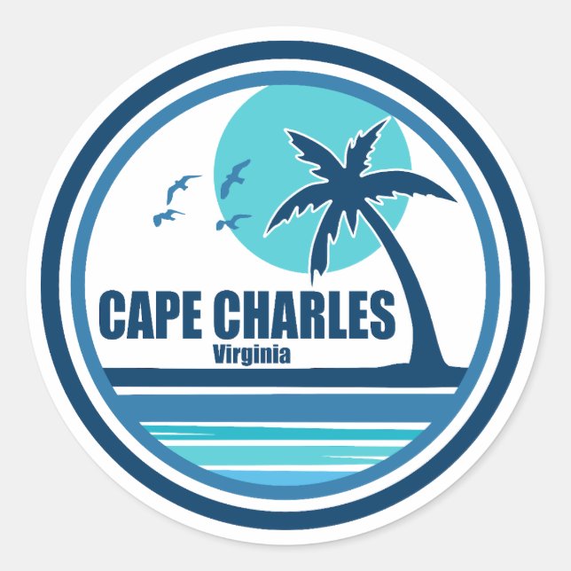 Cape Charles Beach Virginia Palm Tree Birds Classic Round Sticker (Front)
