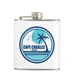 Cape Charles Beach Virginia Palm Tree Birds Hip Flask