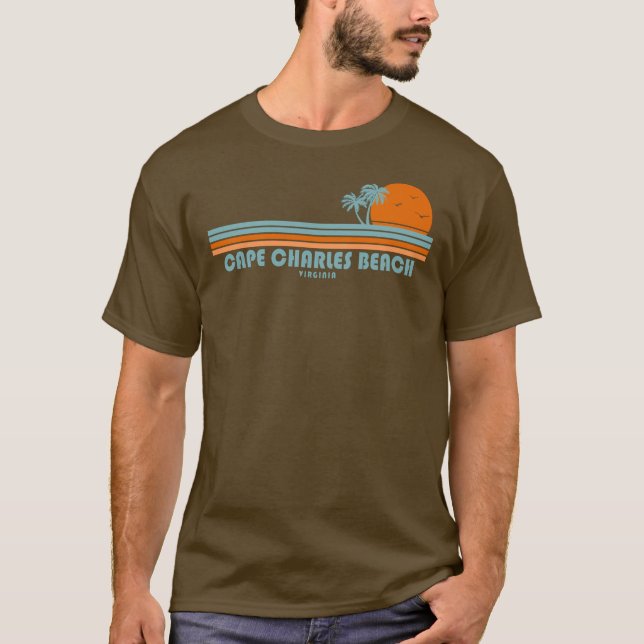 Cape Charles Beach Virginia Sun Palm Trees T-Shirt (Front)