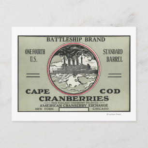 Cape Cod Battleship Brand Cranberry Label Postcard