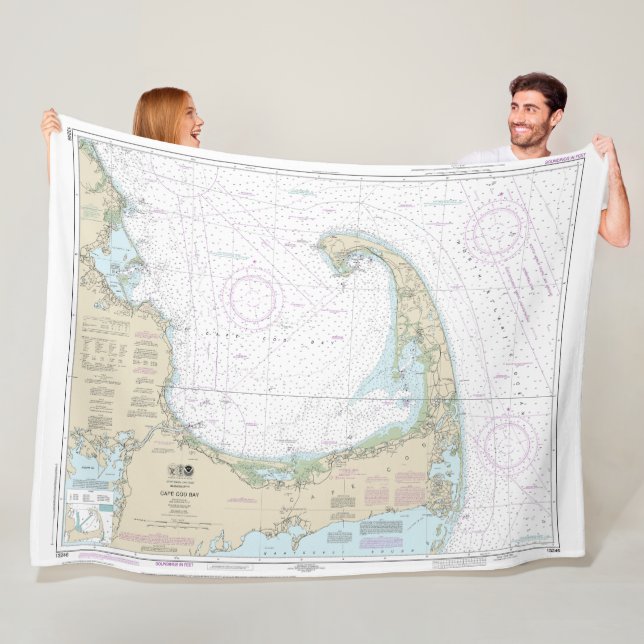 Cape Cod Bay Nautical Chart 13246 Fleece Blanket (In Situ)