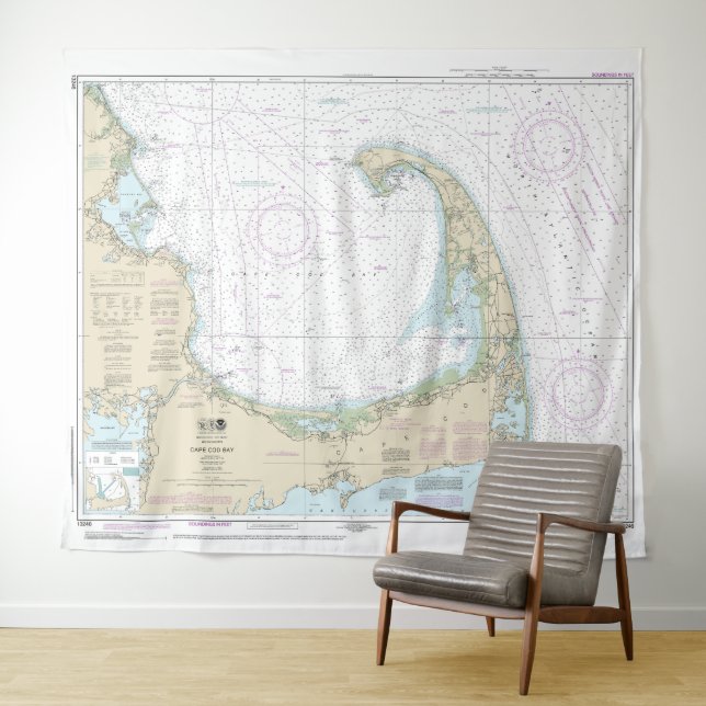 Cape Cod Bay Nautical Chart 13246 Tapestry (In Situ (Horizontal))