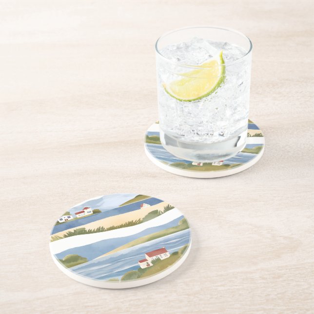 Cape Cod Bay | Ocean Shore Coastal Watercolor Coaster (Side)