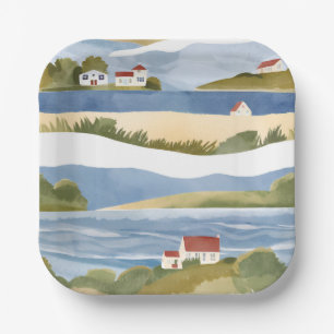 Cape Cod Bay Ocean Shore Coastal Watercolor Paper Plate