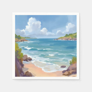 Cape Cod Beach Bay Ocean Painting Napkin