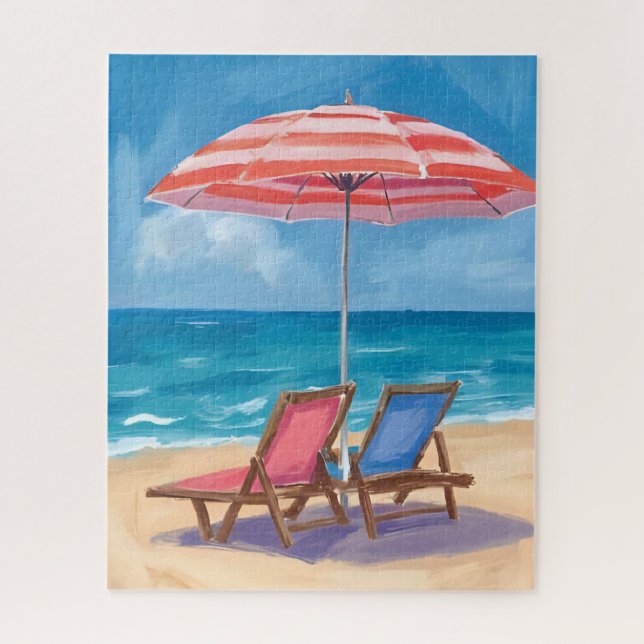 Cape Cod Beach Day | Watercolor Ocean MA Jigsaw Puzzle (Vertical)