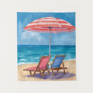 Cape Cod Beach Day   Watercolor Ocean MA Tapestry
