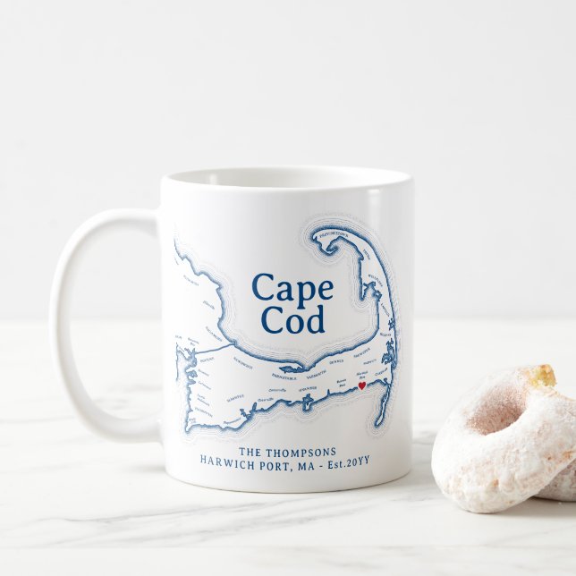 Cape Cod Beach House Decor Gift  Coffee Mug (With Donut)