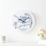 Cape Cod Beach House Decor Gift  Large Clock<br><div class="desc">Spruce up your vacation home with our Zazzle Wall Clock featuring a whimsical Cape Cod map design! It's more than just a timepiece; it's a piece of coastal paradise for your walls. This clock adds a touch of nautical charm, transforming any space into a Cape Cod retreat. Crafted with precision...</div>