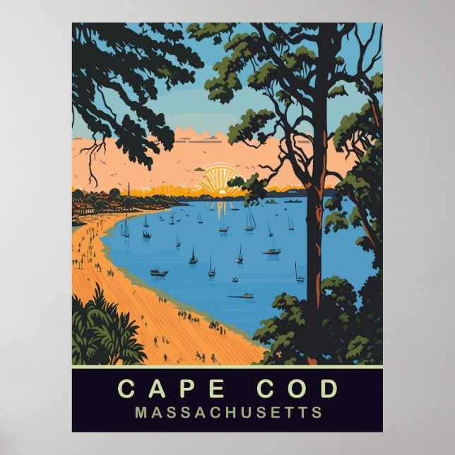 Cape Cod Beach, Massachusetts, Vintage Travel Poster (Front)