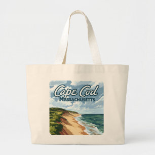 Cape Cod Beach Seashore Massachusetts Blue Large Tote Bag