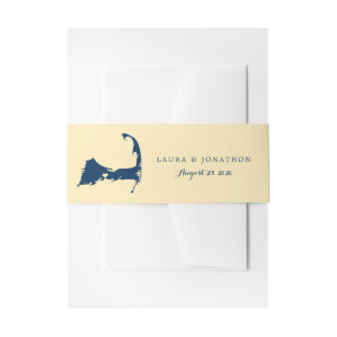 Cape Cod Blue Map Yellow Heart Wedding Invitation Belly Band