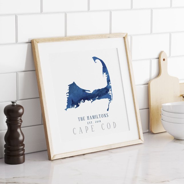 Cape Cod Blue Watercolor Map Family Established Poster (Creator Uploaded)