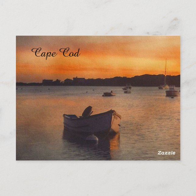 Cape Cod Boats at Sunset Post Card (Back)