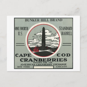 Cape Cod Bunker Hill Brand Cranberry Label Postcard