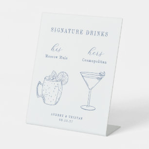 CAPE COD Coastal Blue Wedding Signature Drinks Pedestal Sign