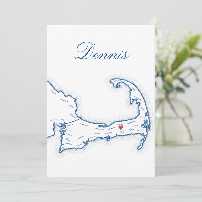 Cape Cod Dennis Map Wedding Table Name Card (Standing Front)