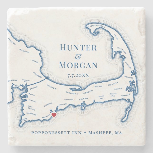Cape Cod Destination Wedding Gift Stone Coaster (Front)