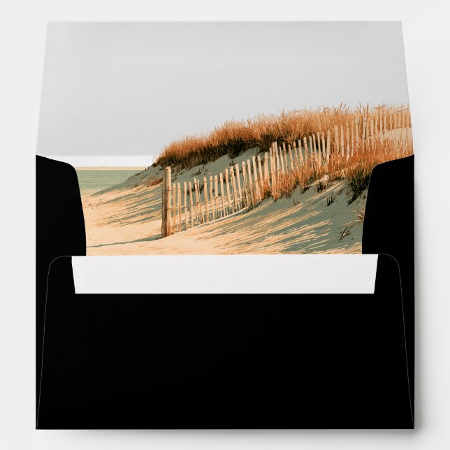Cape Cod Dune Black Gold Wedding Return Address Envelope (Back (Bottom))