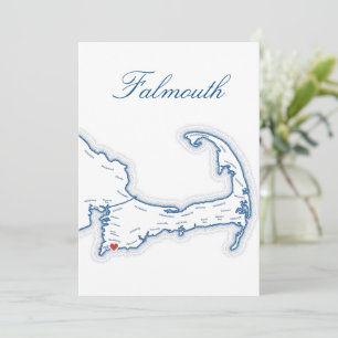 Cape Cod Falmouth Map Wedding Table Name Card