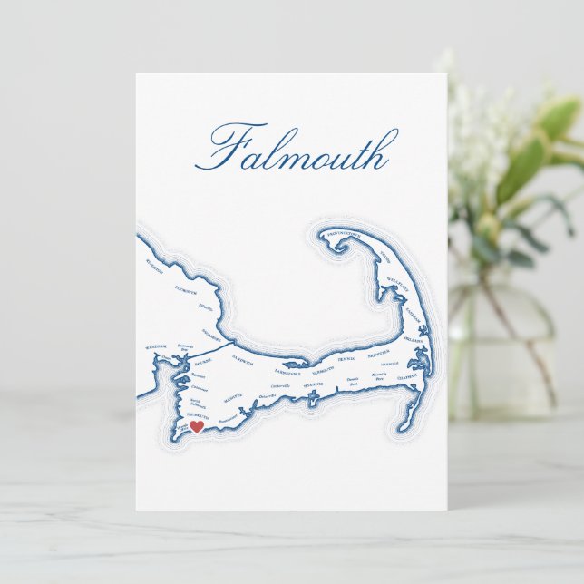 Cape Cod Falmouth Map Wedding Table Name Card (Standing Front)